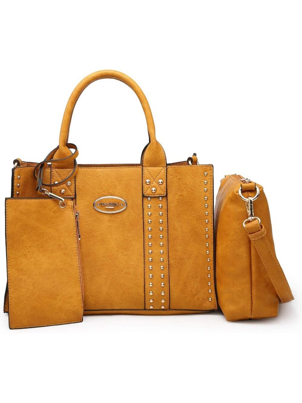 Women's Tan Wallet Set Top Handle Satchel Shoulder 3pcs Hobo Handbag